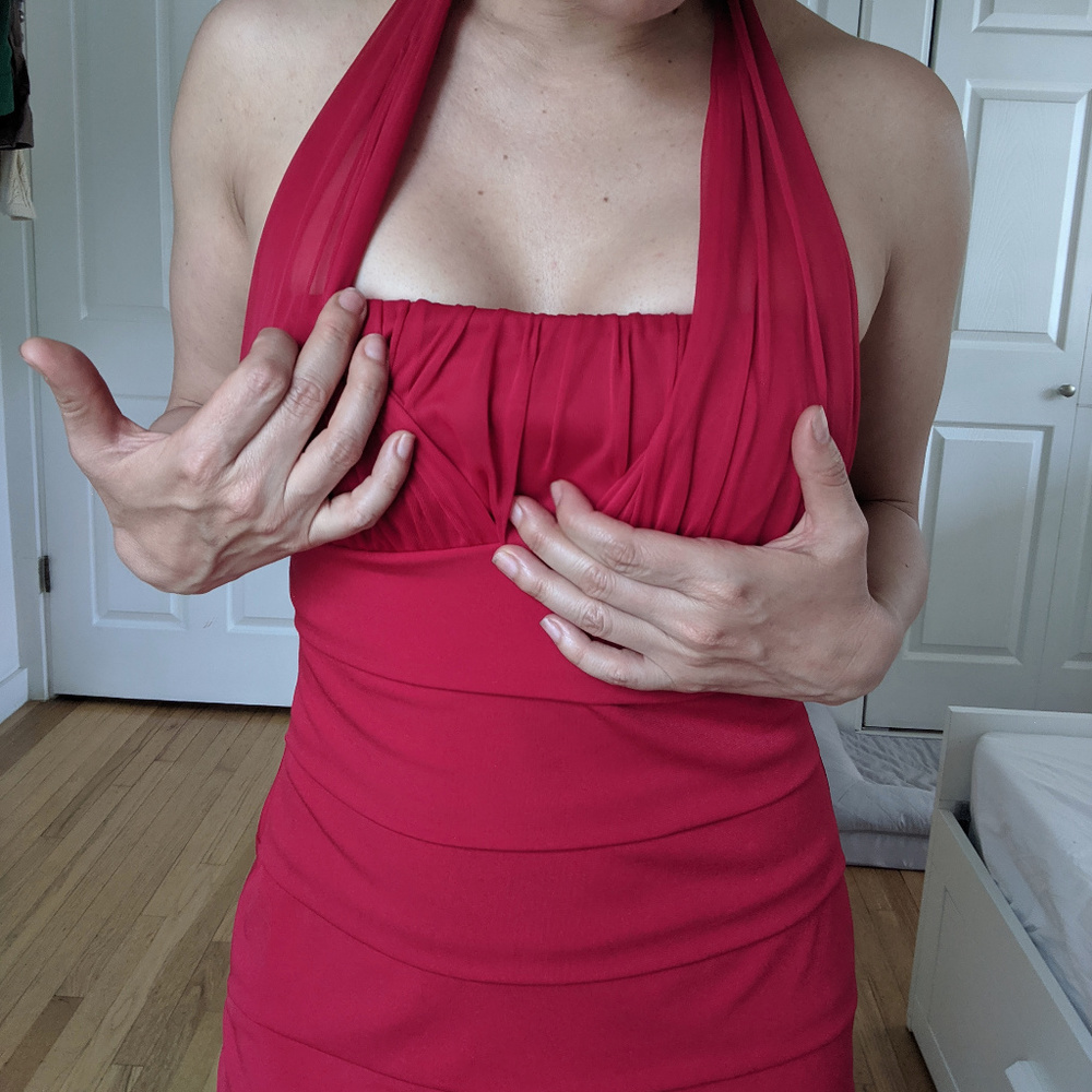 Halter drapes red mini dress